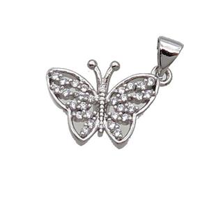 Copper Butterfly Pendant Pave Zircon Platinum Plated, approx 13-17mm [FN33134]