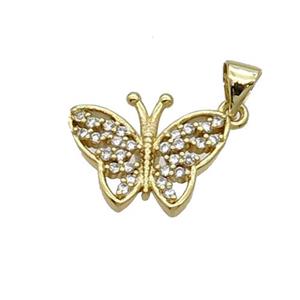Copper Butterfly Pendant Pave Zircon Gold Plated, approx 13-17mm [FN33135]