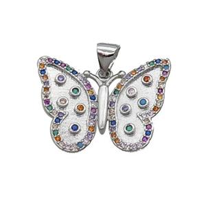 Copper Butterfly Pendant Pave Zircon Multicolor Platinum Plated, approx 17-23mm [FN33138]