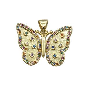 Copper Butterfly Pendant Pave Zircon Multicolor Gold Plated, approx 17-23mm [FN33139]