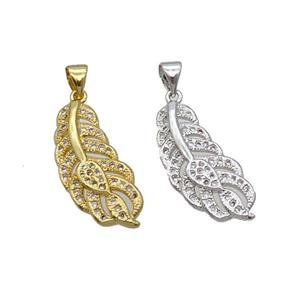 Copper Feather Pendant Pave Zircon Mixed, approx 10-25mm [FN33143]