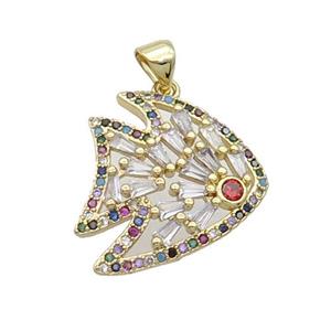 Copper Goldfish Pendant Pave Zircon Multicolor Gold Plated, approx 21mm [FN33145]