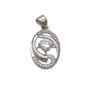 Copper Oval Pendant Pave Zircon Platinum Plated, approx 12-18mm [FN33146]