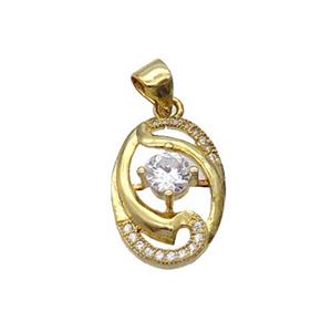 Copper Oval Pendant Pave Zircon Gold Plated, approx 12-18mm [FN33147]