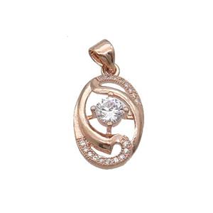 Copper Oval Pendant Pave Zircon Rose Gold, approx 12-18mm [FN33148]