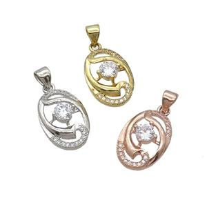 Copper Oval Pendant Pave Zircon Mixed, approx 12-18mm [FN33149]