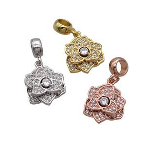 Copper Roseflower Pendant Pave Zircon Mixed, approx 14mm, 7.5mm, 5mm hole [FN33153]