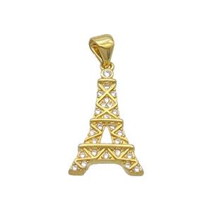 Copper Eiffel Tower Pendant Pave Zircon Gold Plated, approx 12-20mm [FN33155]