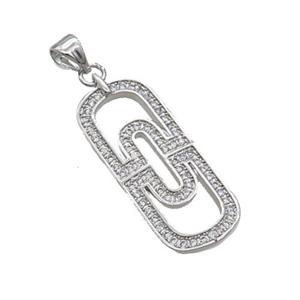 Copper Rectangle Pendant Pave Zircon Platinum Plated, approx 12-28mm [FN33157]