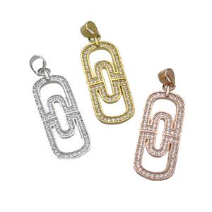 Copper Rectangle Pendant Pave Zircon Mixed, approx 12-28mm [FN33160]