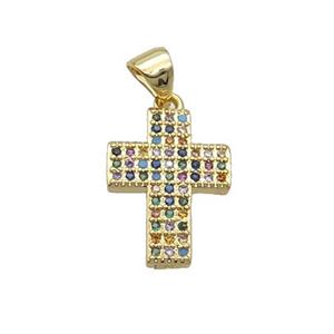 Copper Cross Pendant Pave Zircon Multicolor Gold Plated, approx 12-17mm [FN33164]