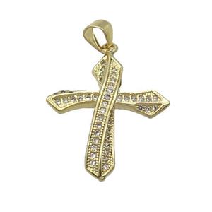 Copper Cross Pendant Pave Zircon Gold Plated, approx 21-24mm [FN33165]