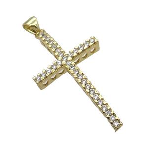 Copper Cross Pendant Pave Zircon Gold Plated, approx 20-35mm [FN33166]