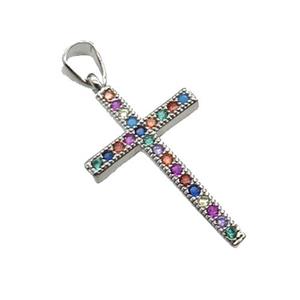 Copper Cross Pendant Pave Zircon Multicolor Platinum Plated, approx 15-25mm [FN33167]