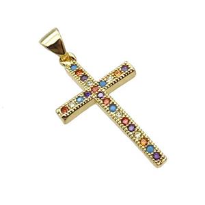 Copper Cross Pendant Pave Zircon Multicolor Gold Plated, approx 15-25mm [FN33168]