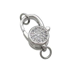 Copper Lobster Clasp Pave Zircon Platinum Plated, approx 10-17mm [FN33188]