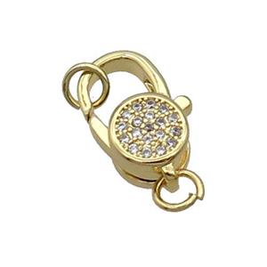 Copper Lobster Clasp Pave Zircon Gold Plated, approx 10-17mm [FN33189]