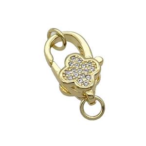 Copper Lobster Clasp Pave Zircon Gold Plated, approx 10-17mm [FN33192]