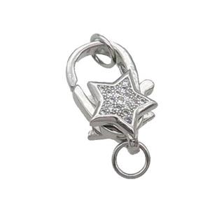 Copper Lobster Clasp Pave Zircon Platinum Plated, approx 10-17mm [FN33194]