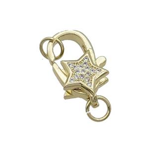 Copper Lobster Clasp Pave Zircon Gold Plated, approx 10-17mm [FN33195]