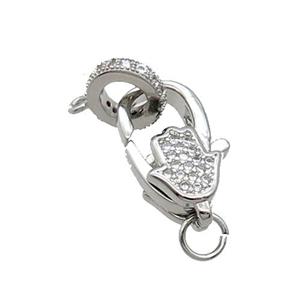 Copper Lobster Clasp Pave Zircon Platinum Plated, approx 10-17mm, 8mm [FN33199]