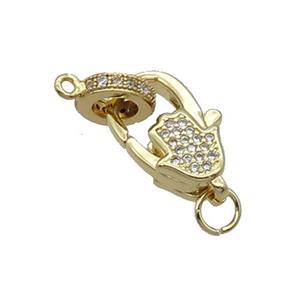 Copper Lobster Clasp Pave Zircon Hamsahand Gold Plated, approx 10-17mm, 8mm [FN33200]
