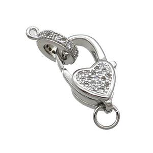 Copper Lobster Clasp Pave Zircon Platinum Plated, approx 10-17mm, 8mm [FN33201]