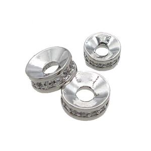 Copper Rondelle Beads Pave Zircon Platinum Plated, approx 6mm [FN33203-6MM]