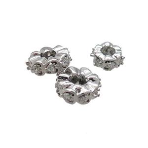 Copper Heishi Spacer Beads Pave Zircon Platinum Plated, approx 6mm [FN33219-6MM]