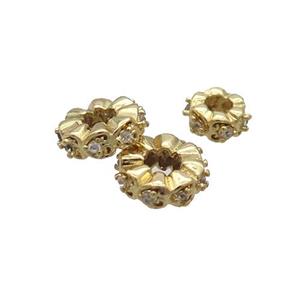 Copper Heishi Spacer Beads Pave Zircon Gold Plated, approx 6mm [FN33220-6MM]