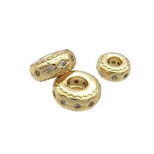Copper Rondelle Spacer Beads Pave Zircon Gold Plated, approx 8mm [FN33228-8MM]