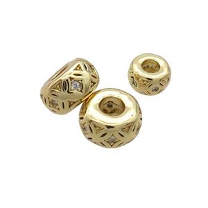 Copper Rondelle Spacer Beads Pave Zircon Gold Plated, approx 6mm [FN33232-6MM]