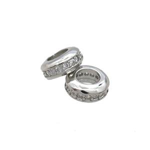 Copper Rondelle Spacer Beads Pave Zircon Platinum Plated, approx 6mm [FN33235-6MM]