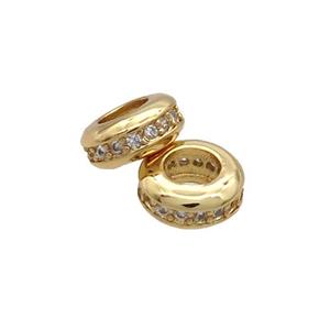 Copper Rondelle Spacer Beads Pave Zircon Gold Plated, approx 8mm [FN33236-8MM]