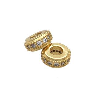 Copper Rondelle Spacer Beads Pave Zircon Gold Plated, approx 8mm [FN33248]