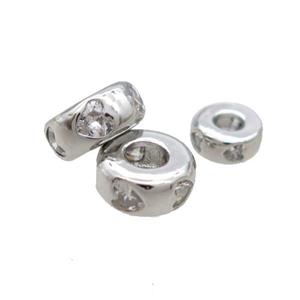 Copper Rondelle Spacer Beads Pave Zircon Platinum Plated, approx 6mm [FN33255-6MM]