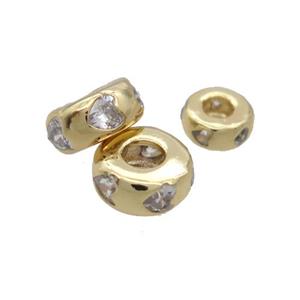 Copper Rondelle Spacer Beads Pave Zircon Gold Plated, approx 8mm [FN33256-8MM]