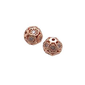 Copper Round Beads Pave Zircon Rose Gold, approx 6mm dia [FN33267]