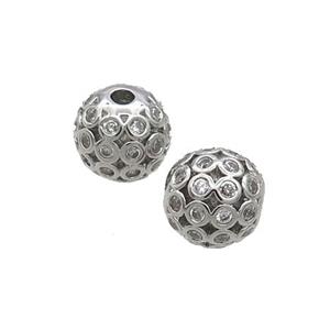 Copper Round Beads Pave Zircon Hollow Platinum Plated, approx 8mm dia [FN33269]
