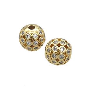 Copper Round Beads Pave Zircon Hollow Gold Plated, approx 8mm dia [FN33270]