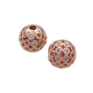 Copper Round Beads Pave Zircon Hollow Rose Gold, approx 8mm dia [FN33271]