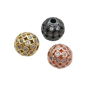 Copper Round Beads Pave Zircon Hollow Mixed, approx 8mm dia [FN33273]