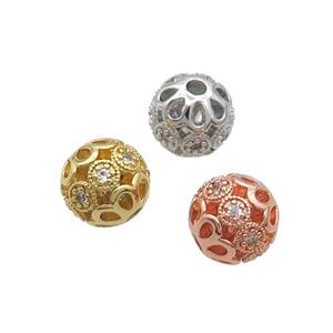 Copper Round Beads Pave Zircon Hollow Mixed, approx 8mm dia [FN33278-8MM]
