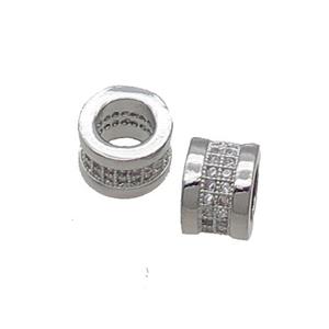 Copper Rondelle Beads Pave Zircon Large Hole Platinum Plated, approx 8.5mm, 5mm hole [FN33279]