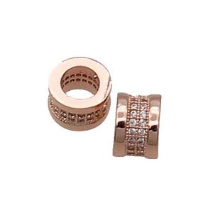 Copper Rondelle Beads Pave Zircon Large Hole Rose Gold, approx 8.5mm, 5mm hole [FN33281]