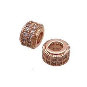 Copper Rondelle Beads Pave Zircon Large Hole Rose Gold, approx 9mm, 4mm hole [FN33285]