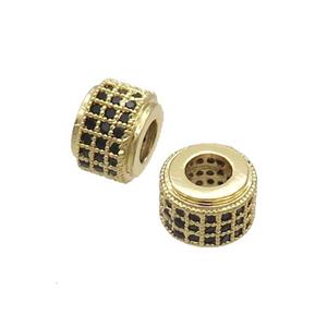 Copper Rondelle Beads Pave Black Zircon Large Hole Gold Plated, approx 9mm, 4mm hole [FN33289]