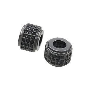 Copper Rondelle Beads Pave Black Zircon Large Hole Black Plated, approx 9mm, 4mm hole [FN33291]