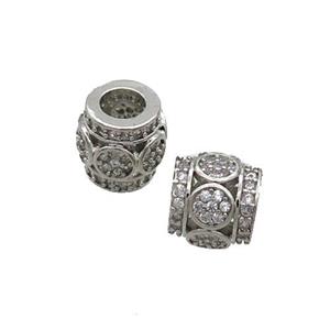 Copper Tube Beads Pave Zircon Large Hole Platinum Plated, approx 8mm, 3.5mm hole [FN33293]