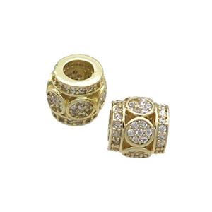 Copper Tube Beads Pave Zircon Large Hole Gold Plated, approx 8mm, 3.5mm hole [FN33294]